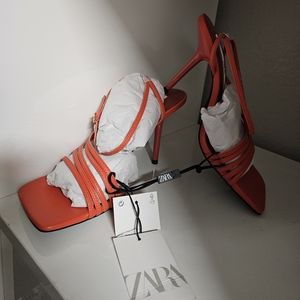 ZARA Orange Heeled Sandals US 7.5